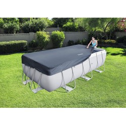 Bestway Copripiscina Power Steel Frame Rettangolare 404x201x100cm e 412x201x122cm, per piscine 3.96 m x 1.85 m, Grigio scuro