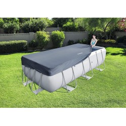 Bestway Copripiscina Power Steel Frame Rettangolare 404x201x100cm e 412x201x122cm, per piscine 3.96 m x 1.85 m, Grigio scuro