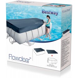 Bestway Copripiscina Power Steel Frame Rettangolare 404x201x100cm e 412x201x122cm, per piscine 3.96 m x 1.85 m, Grigio scuro