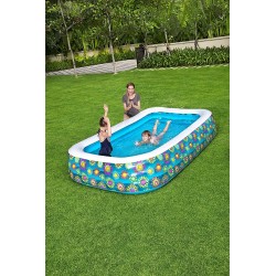 Bestway - 54121 - Piscina Family Rettangolare 3 Anelli Con Decoro Fiori Cm. 305X183X56