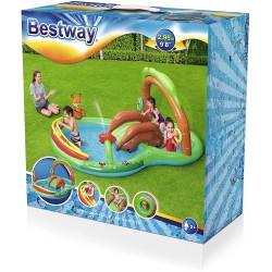 Bestway - 53093 - Play Center Friendly Woods On Spruzzi Cm. 295X199X130 Con Scivolo, Gioco Cerchi E Palline