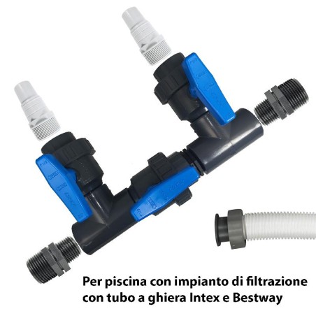 KIT BYPASS TERMINALI GHIERA PER POMPE INTEX BESTWAY CON FILETTO 2&quot;