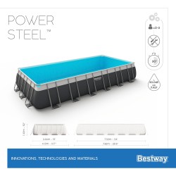 Bestway 56475 Power Steel 732x366x132 cm con Pompa di Filtrazione, Scaletta, Telo di Copertura