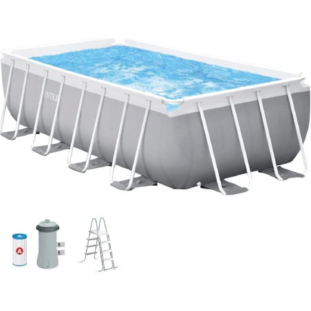 Intex – Piscina Prisma Frame 400x200x122cm Fuori Terra Rettangolare, Pompa Filtro,Scaletta, PVC Grigio, 26790