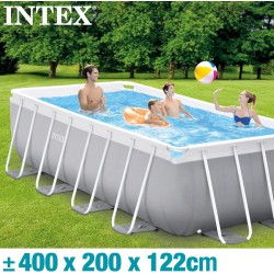 Intex – Piscina Prisma Frame 400x200x122cm Fuori Terra Rettangolare, Pompa Filtro,Scaletta, PVC Grigio, 26790