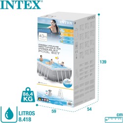 Intex – Piscina Prisma Frame 400x200x122cm Fuori Terra Rettangolare, Pompa Filtro,Scaletta, PVC Grigio, 26790