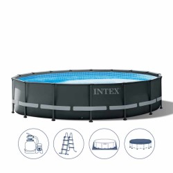 INTEX - Piscina XTR Ultra Frame 488X122 cm Rotonda, Pompa a sabbia, scaletta, telo base, copertura, 26326