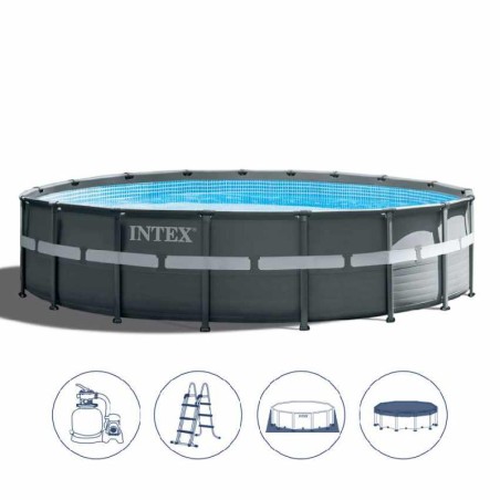 INTEX - Piscina XTR Ultra Frame 549x132 cm tonda,  Pompa a sabbia, scaletta doppia, telo base, copertura 26330